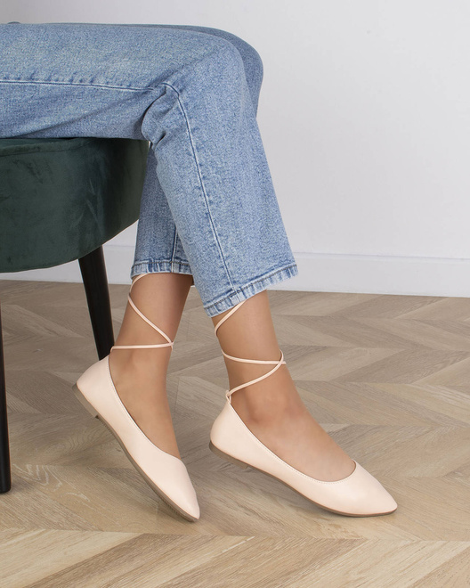 BEŻOWE KLASYCZNE BALERINKI Z WIĄZANIEM CANRA 7