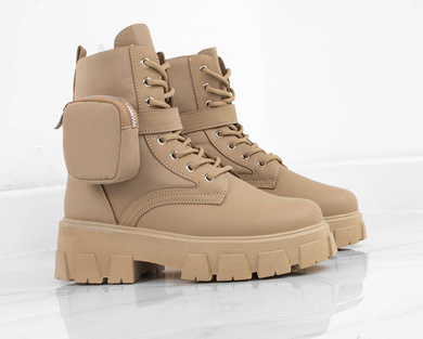 BEŻOWE SKÓRZANE BOTKI Z KIESZONKAMI SONIA