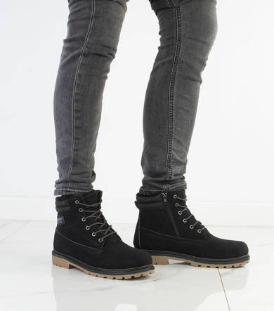 CZARNE TRAPERY BOTKI MĘSKIE SZNUROWANE