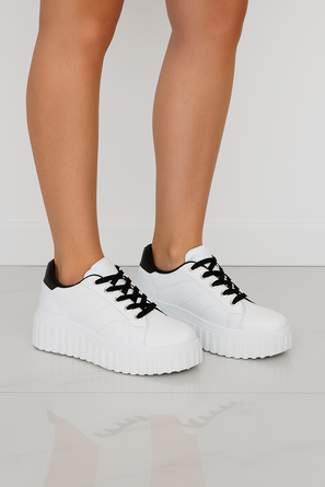 BIAŁE SNEAKERSY TRAMPKI KLASYCZNE NA PLATFORMIE TRICK