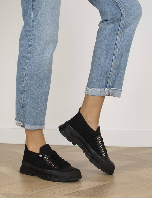 CZARNE NISKIE TRAMPKI ELASTYCZNE SIATKA CAMBRIA