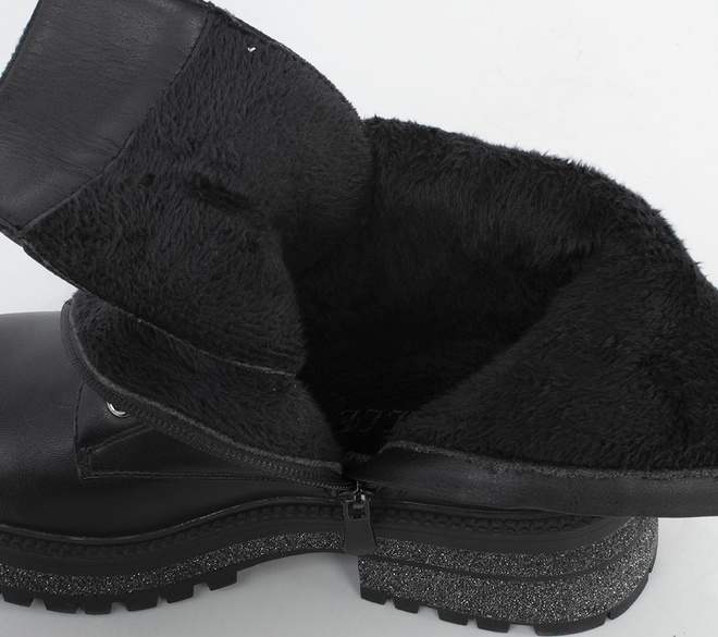 CZARNE SKÓRZANE DAMSKIE BOTKI OCIEPLANE GLANY WORKERY BENTA 7