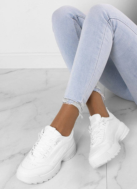 SPORTOWE BIAŁE SNEAKERSY TRAMPKI GRUBEJ PODESZWIE ESSENTIAL 2