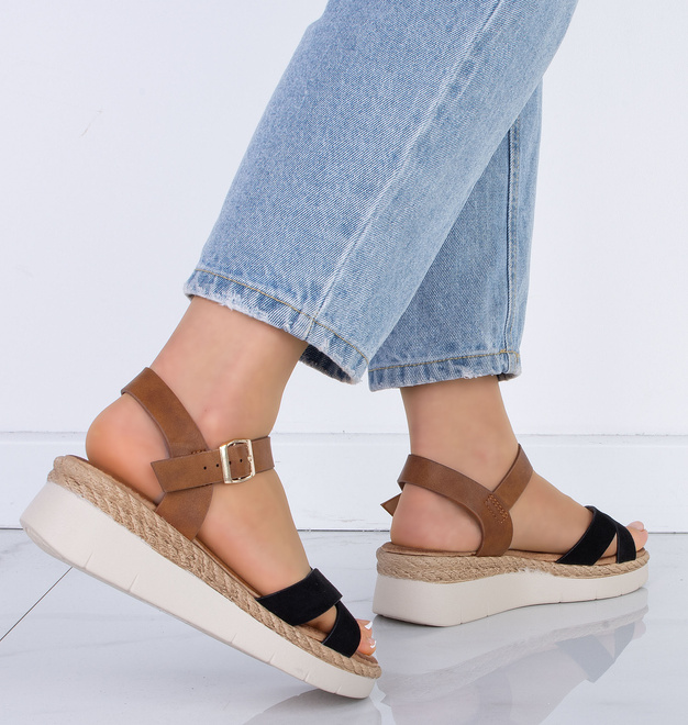 CZARNE DAMSKIE SANDAŁY NA PLATFORMIE ESPADRYLE MELBA 7