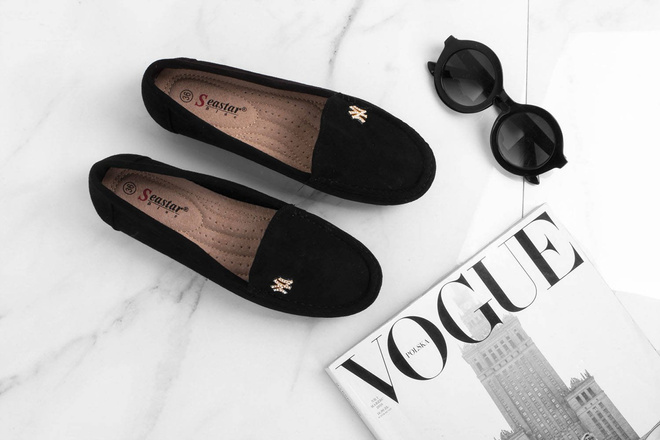 CZARNE ZAMSZOWE MOKASYNY MARITA