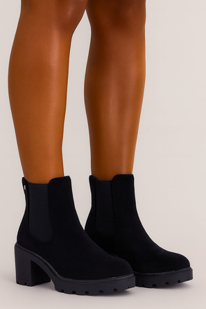 CZARNE DAMSKIE BOTKI NA SŁUPKU ZAMSZOWE OCIEPLANE ANAVIEL