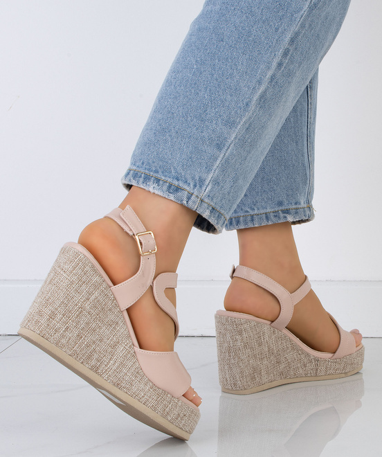 BEŻOWE SANDAŁY SKÓRZANE NA KOTURNIE ESPADRYLE MAFI 6