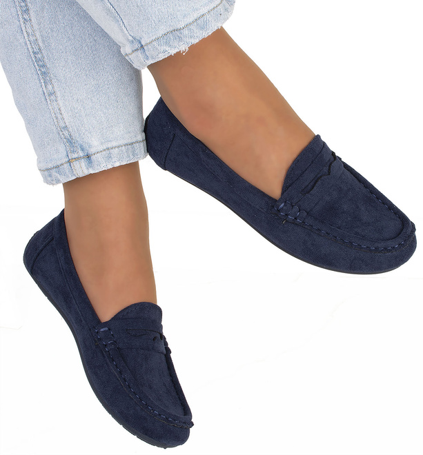 GRANATOWE MOKASYNY ZAMSZOWE DAMSKIE WSUWANE ORPE 4