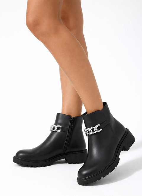 CZARNE DAMSKIE BOTKI NA PLATFORMIE SKÓRZANE ZAMEK 6