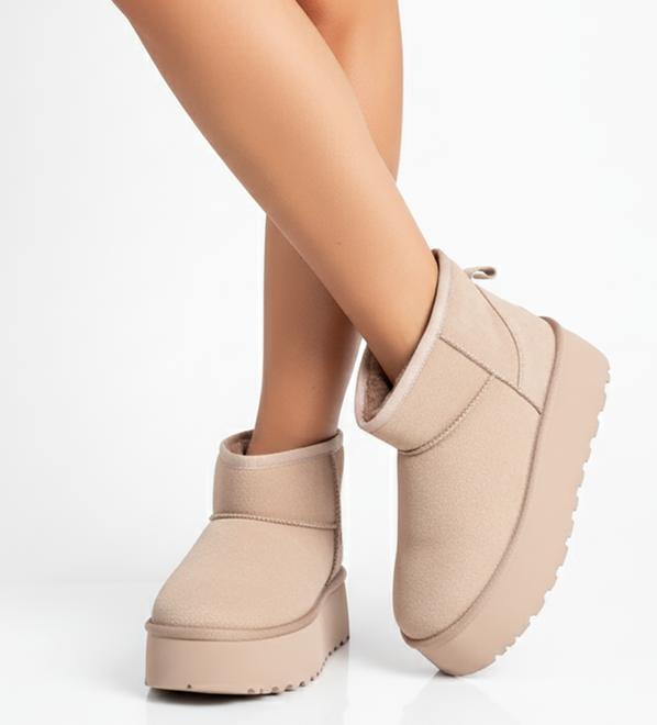 BEŻOWE OCIEPLANE ŚNIEGOWCE BOTKI NA PLATFORMIE OVIVENE