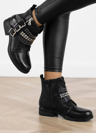 CZARNE BOTKI GLANY ĆWIEKI EKOSKÓRA NA PLATFORMIE LINRA