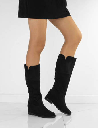 CZARNE ZAMSZOWE KOZAKI NA UKRYTEJ KOTURNIE ZOLA