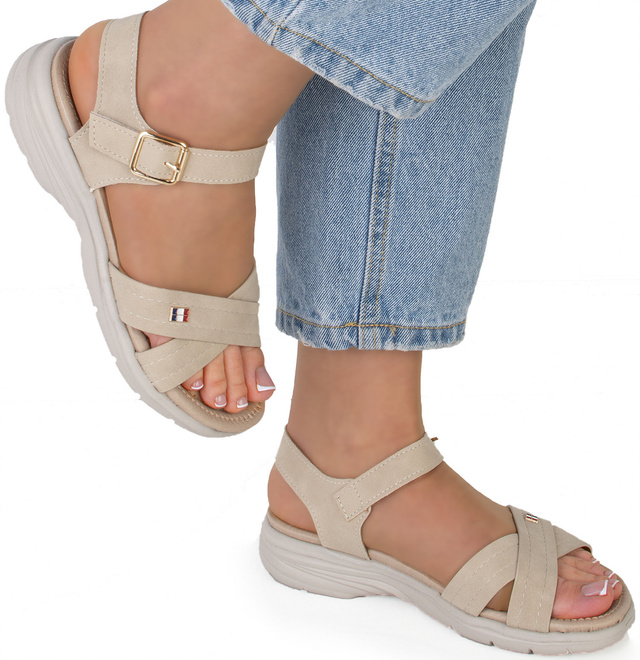 BEŻOWE DAMSKIE LEKKIE SANDAŁY RZEP ALORAH 4