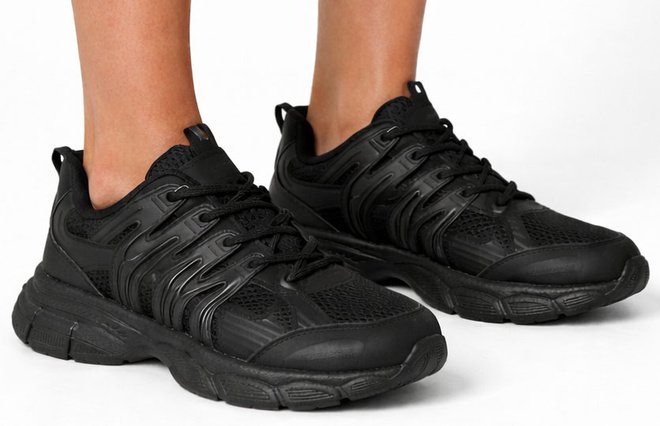 CZARNE DAMSKIE BUTY SPORTOWE SNEAKERSY SZNUROWANE 2