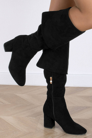 CZARNE ZAMSZOWE KOZAKI NA ZAMEK DAMSKIE SŁUPEK CLAREY