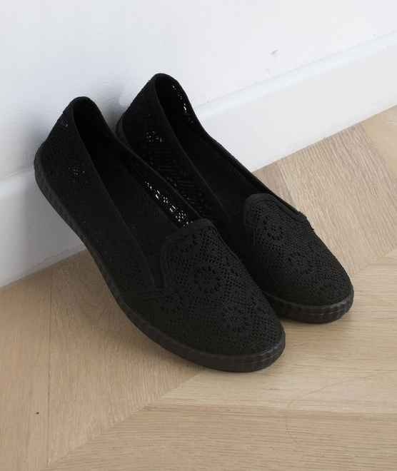 CZARNE DAMSKIE BALERINKI TENISÓWKI KORONKOWE  8