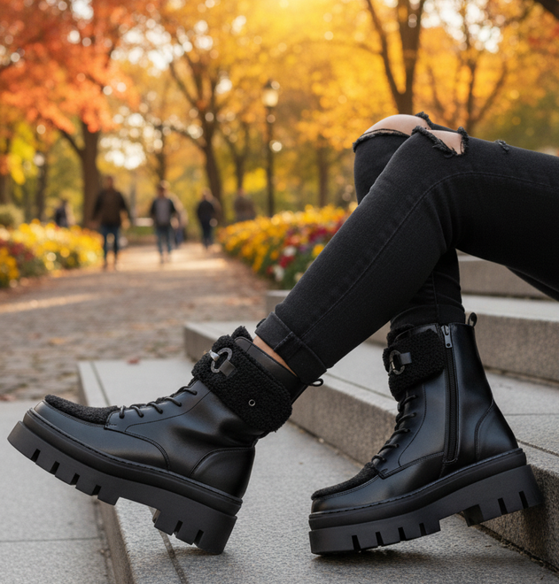 CZARNE BOTKI SKÓRZANE OCIEPLANE TRAPERY ZAMEK GASI 6