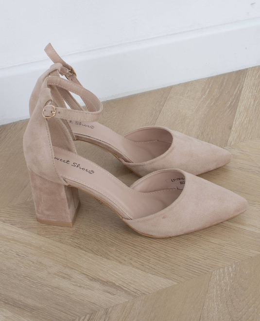 BEŻOWE DAMSKIE ZAMSZOWE CZÓŁENKA NA SŁUPKU SZPIC RAMONA 8