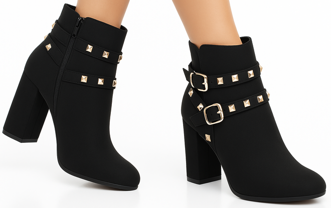 CZARNE DAMSKIE BOTKI NA SŁUPKU ZAMSZOWE OCIEPLANE OZDOBA 2