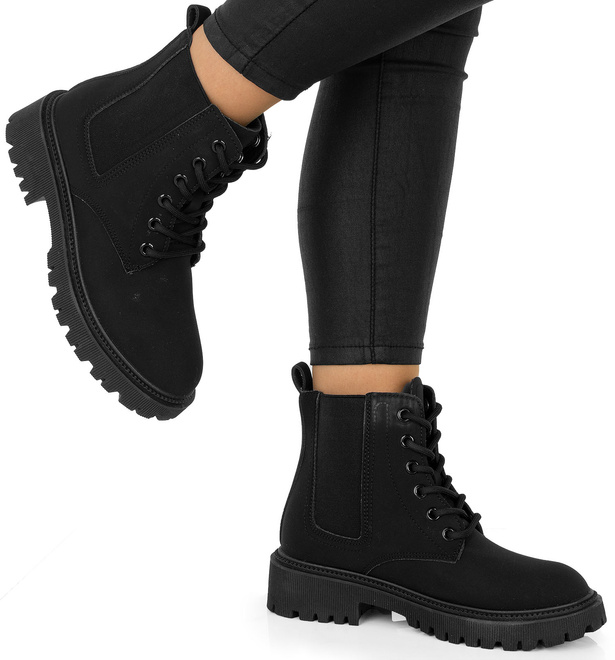 CZARNE BOTKI OCIEPLANE GLANY TRAPERY SZNUROWANE BOTTE 2