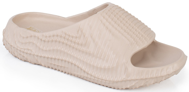 BEŻOWE DAMSKIE GUMOWE KLAPKI NA GRUBEJ PODESZWIE PERRI 1