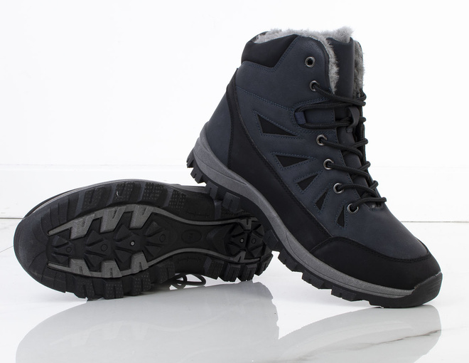 GRANATOWE MĘSKIE OCIEPLANE BUTY TREKKINGOWE ŚNIEGOWCE 3