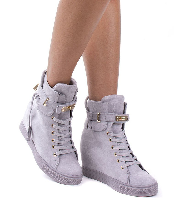 SZARE ZAMSZOWE SNEAKERSY NA KOTURNIE Z KŁÓDKĄ EMMA 3