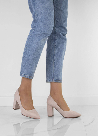 CZÓŁENKA BEŻOWE ZAMSZOWE CZÓŁENKA NA SŁUPKU SZPIC ALISA