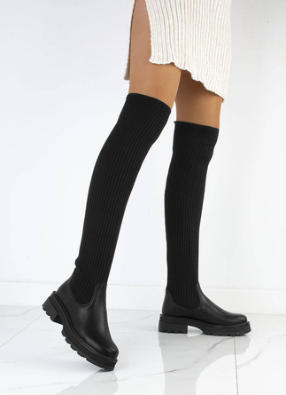 CZARNE KOZAKI ZA KOLANO Z ELASTYCZNĄ CHOLEWKĄ