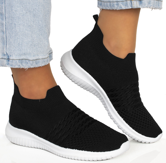 CZARNE DAMSKIE SNEAKERSY WSUWANE FIBRI 4