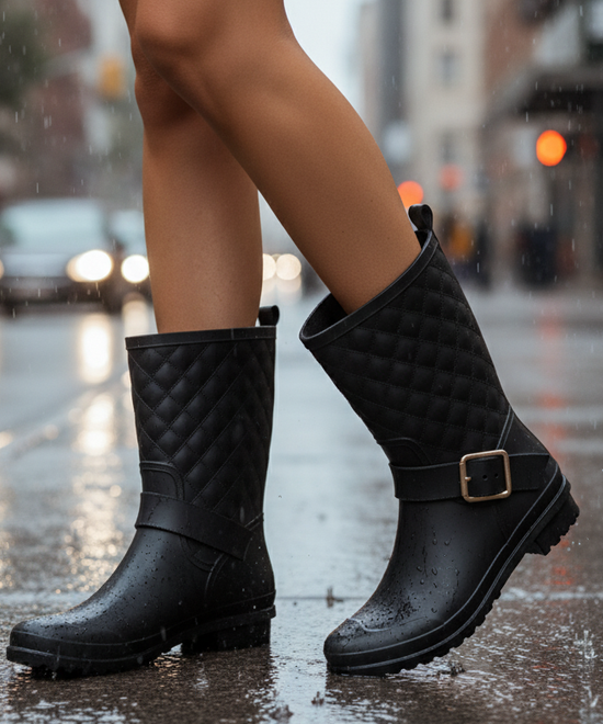 CZARNE MATOWE KALOSZE BOTKI WSUWANE KLAMRA MONAS