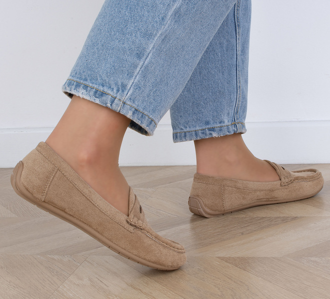 BEŻOWE MOKASYNY ZAMSZOWE DAMSKIE WSUWANE DESIRE 7