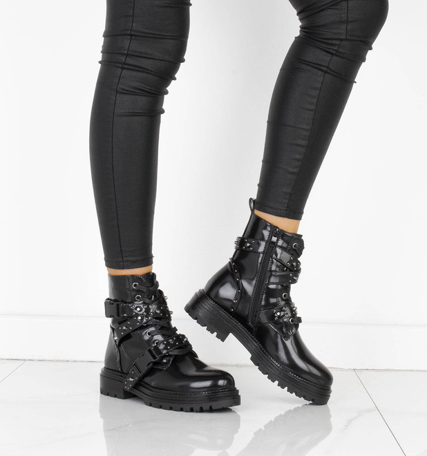 CZARNE TRAPERY BOTKI OCIEPLANE WORKERY Z DŻETAMI