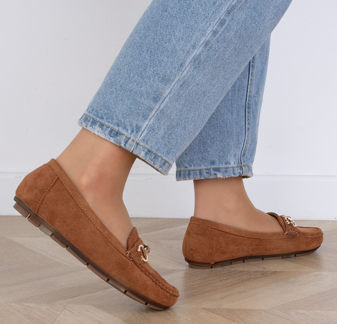 BRĄZOWE MOKASYNY ZAMSZOWE DAMSKIE WSUWANE ROTER 8