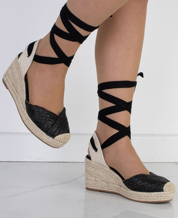 CZARNE DAMSKIE SANDAŁY NA KOTURNIE ESPADRYLE NORI