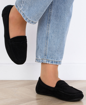 CZARNE MOKASYNY ZAMSZOWE DAMSKIE WSUWANE ORPE