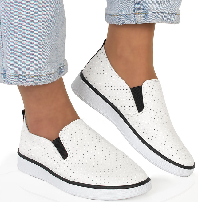 BIAŁE TENISÓWKI PLATFORMA AŻUROWE SLIP ON WSUWANE NEKOS 2