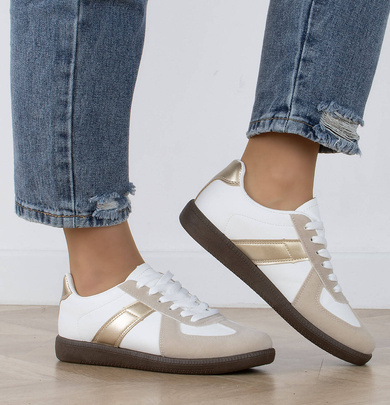 BIAŁE SNEAKERSY TRAMPKI WSTAWKI SKÓRZANE SPORTOWE GOMBIA