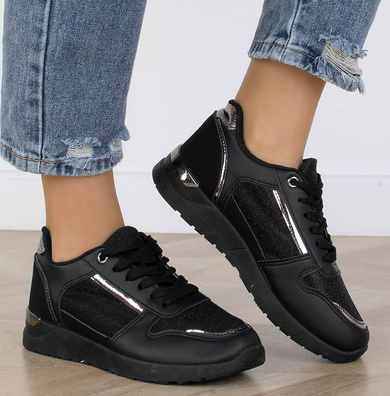 CZARNE DAMSKIE SNEAKERSY TRAMPKI ZE ZDOBIENIEM ANNA