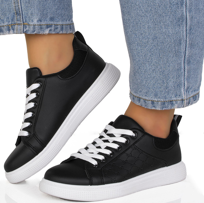 CZARNE SNEAKERSY TRAMPKI SKÓRZANE 4