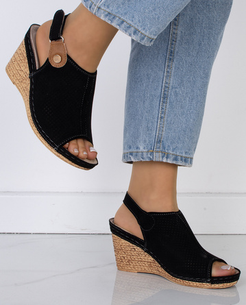 CZARNE DAMSKIE SANDAŁY NA KOTURNIE ESPADRYLE
