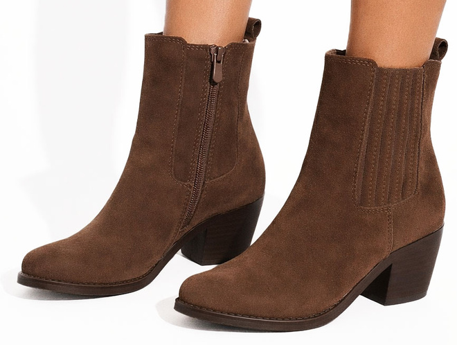 DAMSKIE BRĄZOWE ZAMSZOWE BOTKI KOZAKI NA SŁUPKU ZAMEK 4