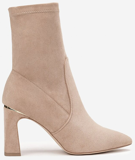 BEŻOWE DAMSKIE BOTKI NA SŁUPKU ZAMSZOWE OCIEPLANE LOPS 1