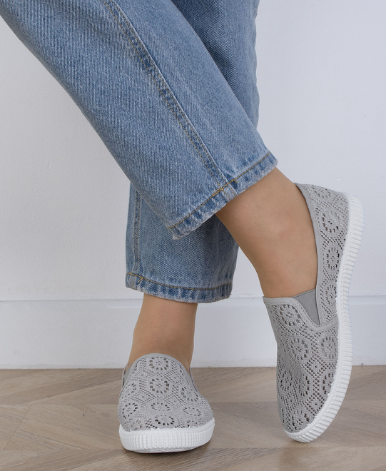 SZARE KORONKOWE BALERINKI TENISÓWKI WSUWANE ALMOR 5