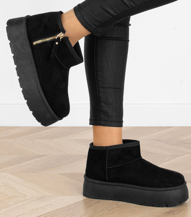 CZARNE OCIEPLANE ŚNIEGOWCE BOTKI WSUWANE ZAMEK GRUBA PODESZWA BEA