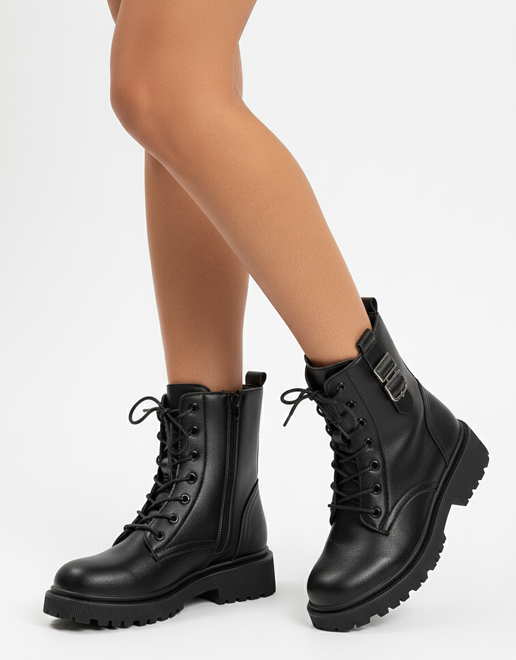 CZARNE BOTKI  DAMSKIE OCIEPLANE TRAPERY NA PLATFORMIE CAILEN 5