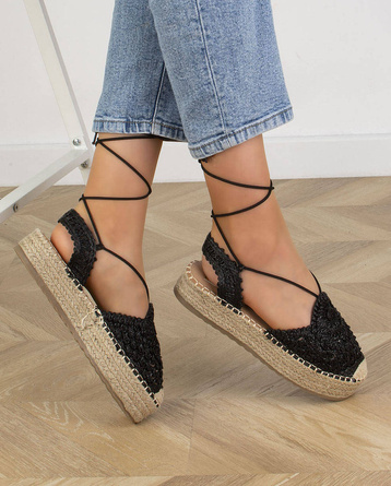 CZARNE ESPADRYLE BALERINKI WIĄZANE