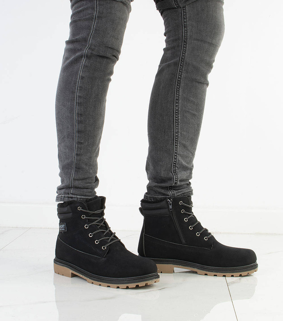 CZARNE TRAPERY BOTKI MĘSKIE SZNUROWANE 6
