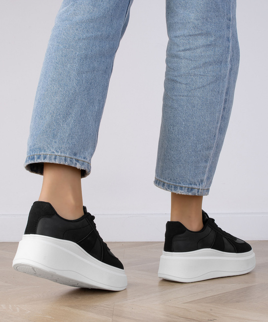 DAMSKIE CZARNE SNEAKERSY TRAMPKI SKÓRZANE FENELA 8