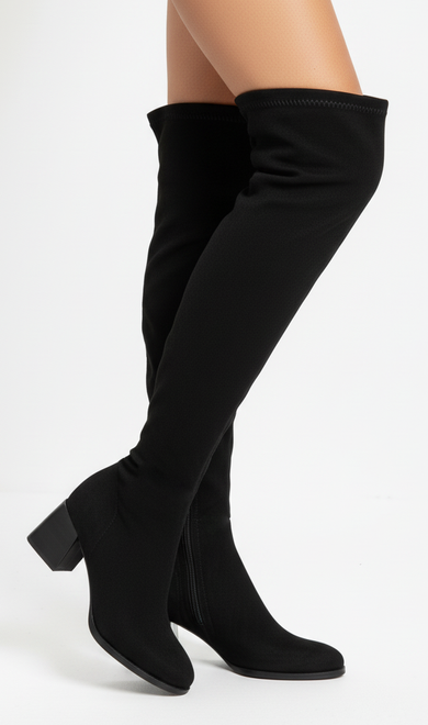 CZARNE DAMSKIE ZAMSZOWE KOZAKI NA OBCASIE ZAMEK DORELLA